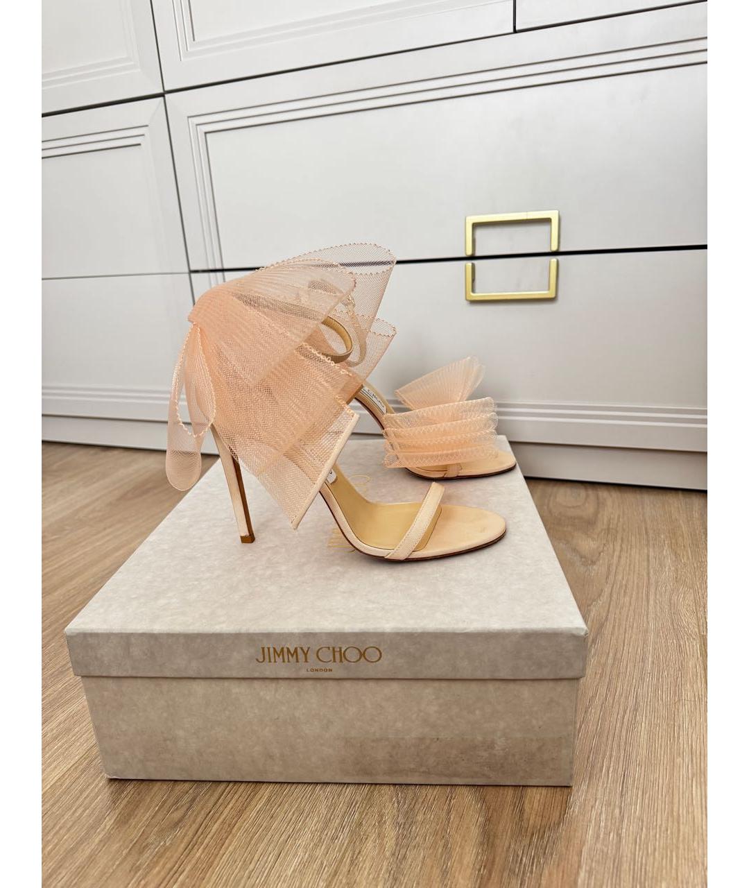 JIMMY CHOO Коралловые текстильные босоножки, фото 5