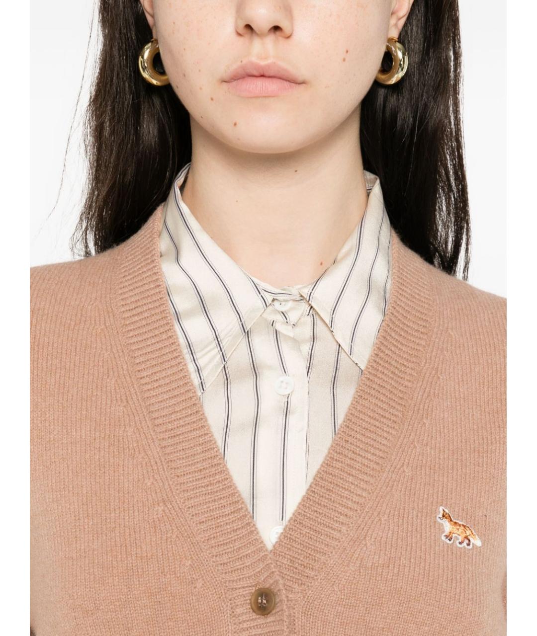 MAISON KITSUNE Бежевый шерстяной кардиган, фото 4