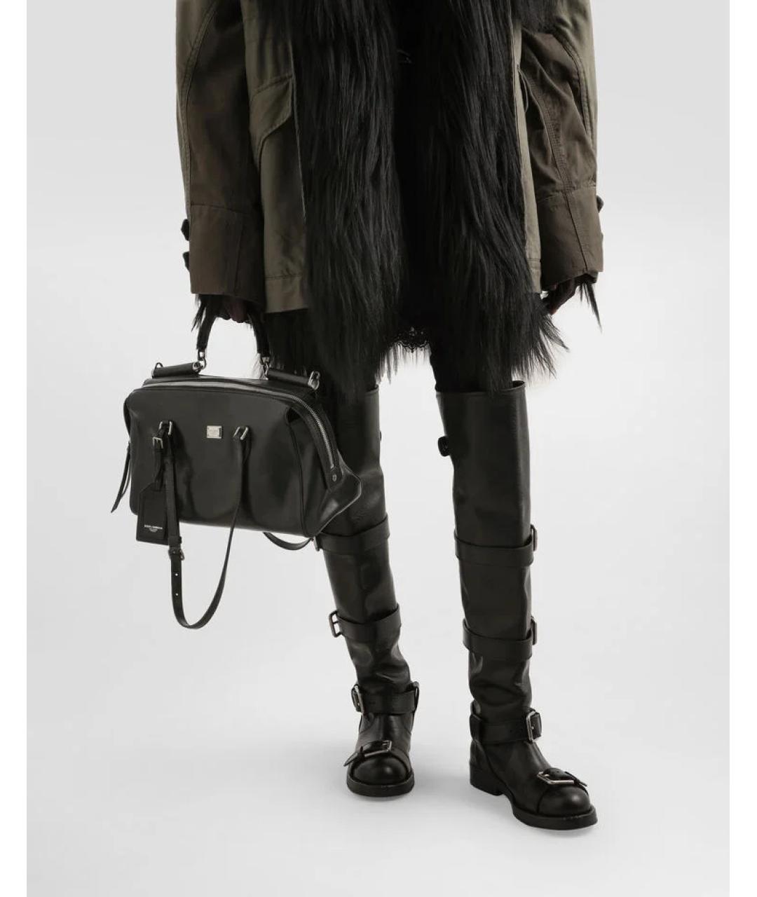 DOLCE&GABBANA Черная кожаная сумка тоут, фото 6