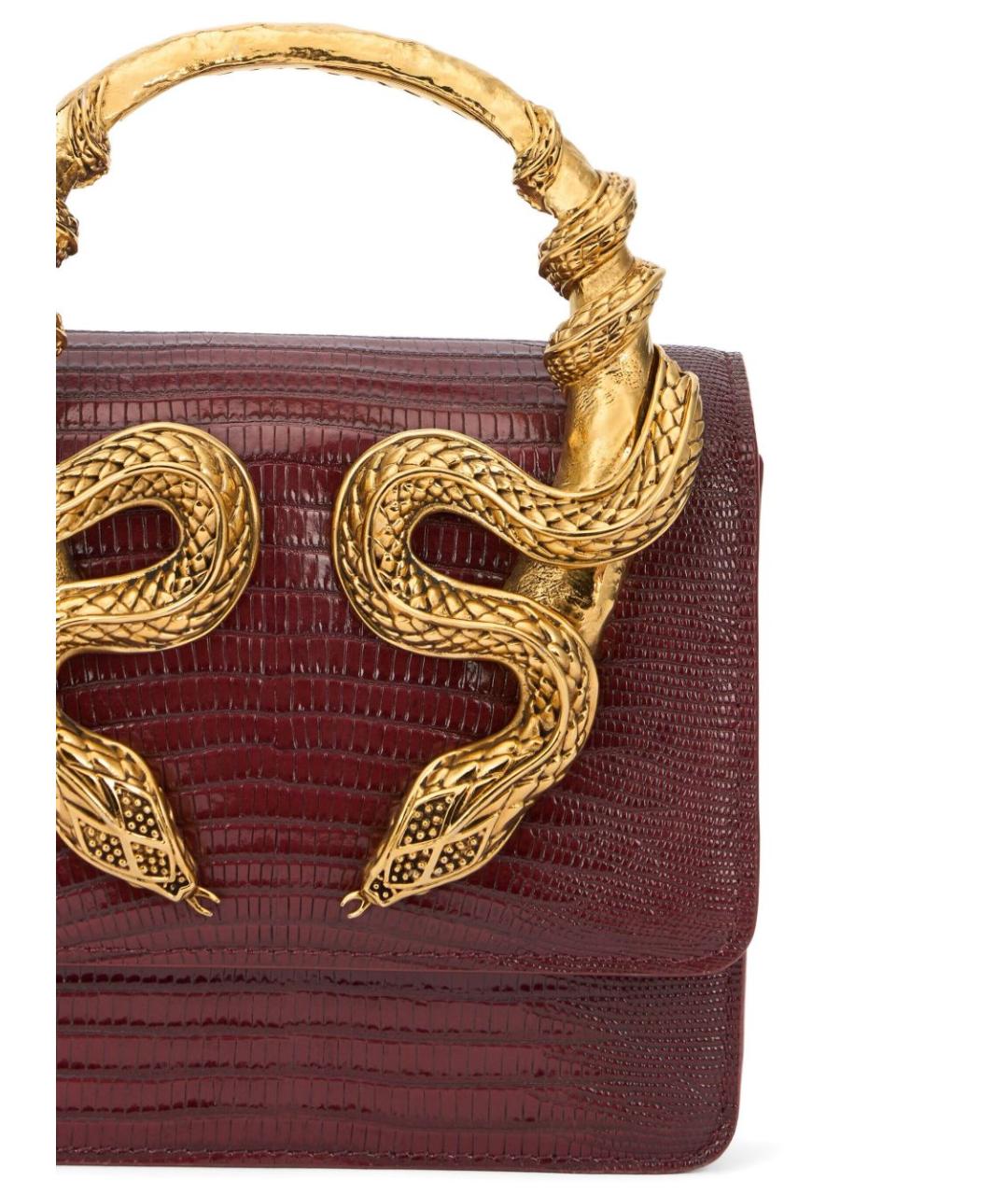 ROBERTO CAVALLI Бордовая кожаная сумка с короткими ручками, фото 3