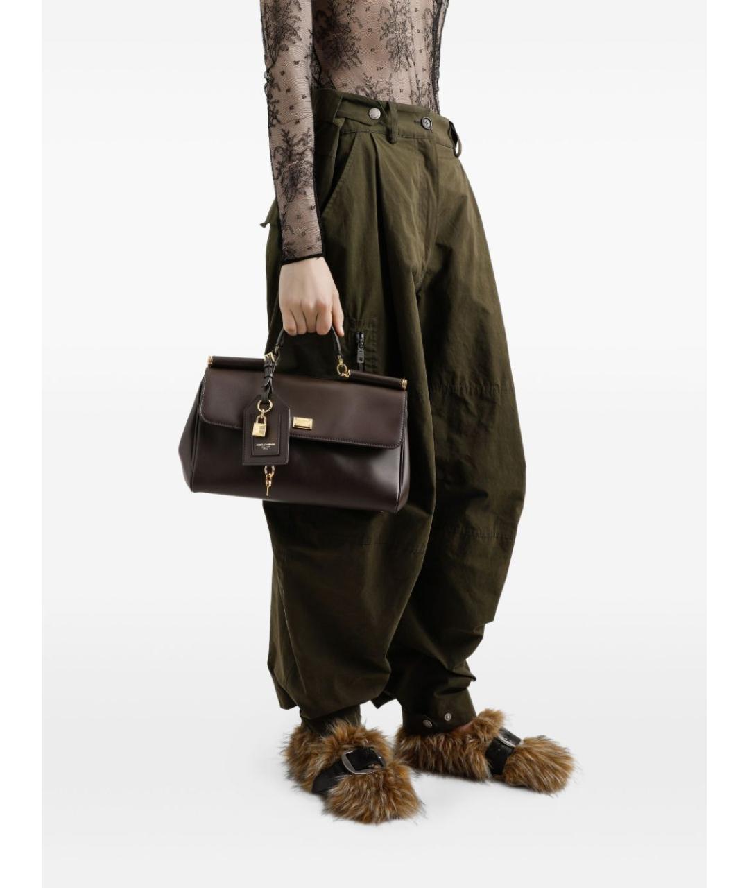 DOLCE&GABBANA Коричневая кожаная сумка тоут, фото 3