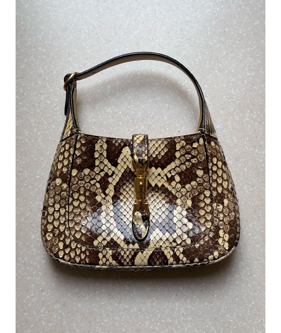 GUCCI Бежевая сумка с короткими ручками из экзотической кожи, фото 8