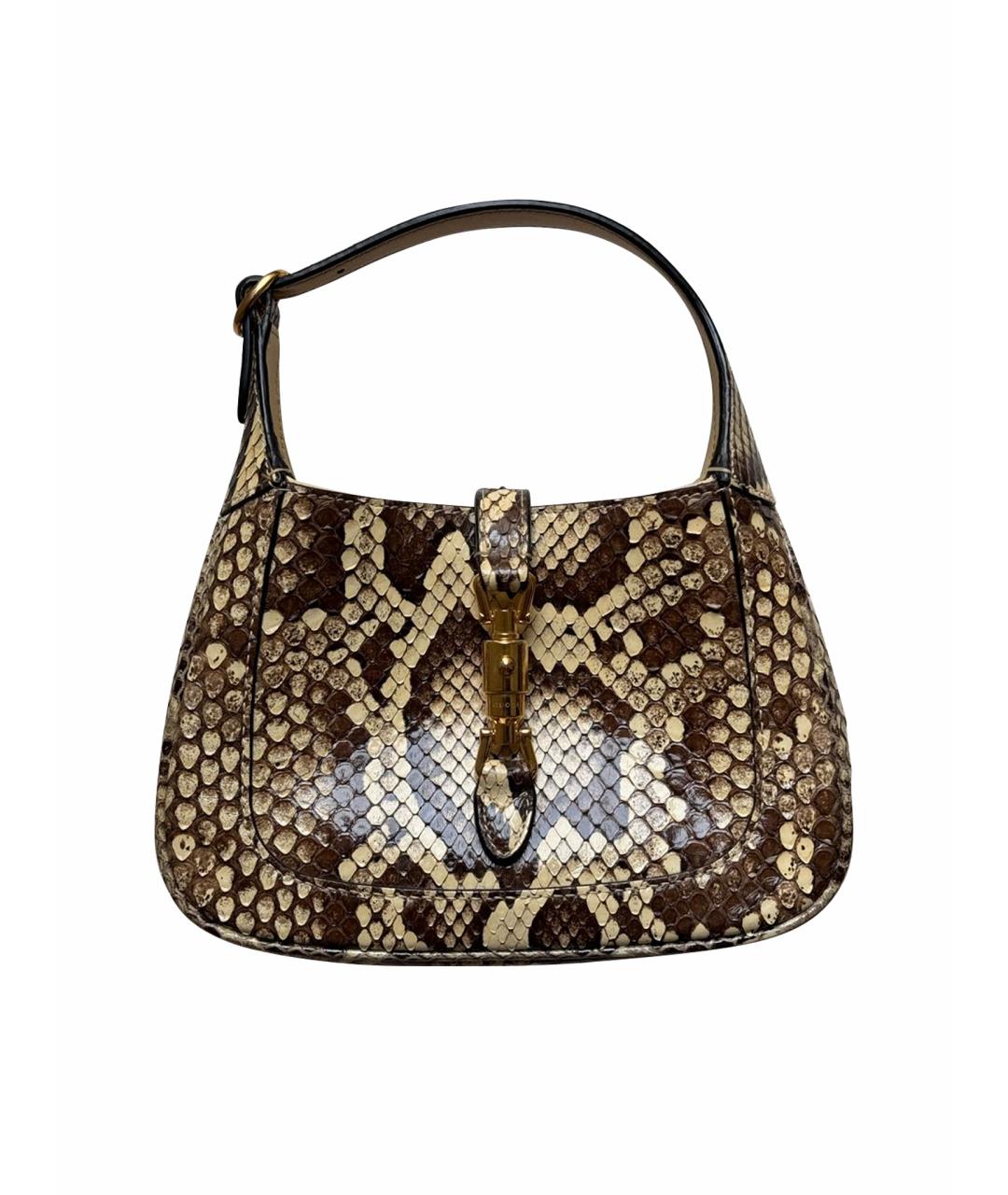 GUCCI Бежевая сумка с короткими ручками из экзотической кожи, фото 1