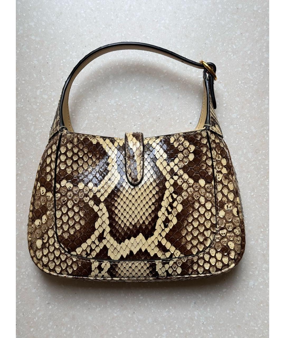 GUCCI Бежевая сумка с короткими ручками из экзотической кожи, фото 2