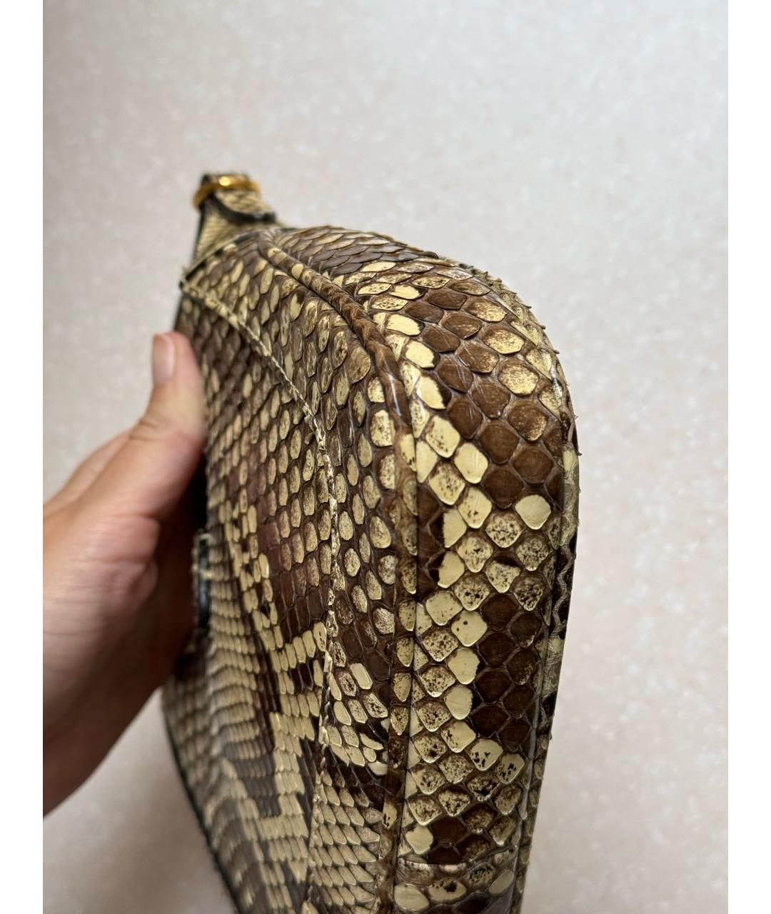 GUCCI Бежевая сумка с короткими ручками из экзотической кожи, фото 4
