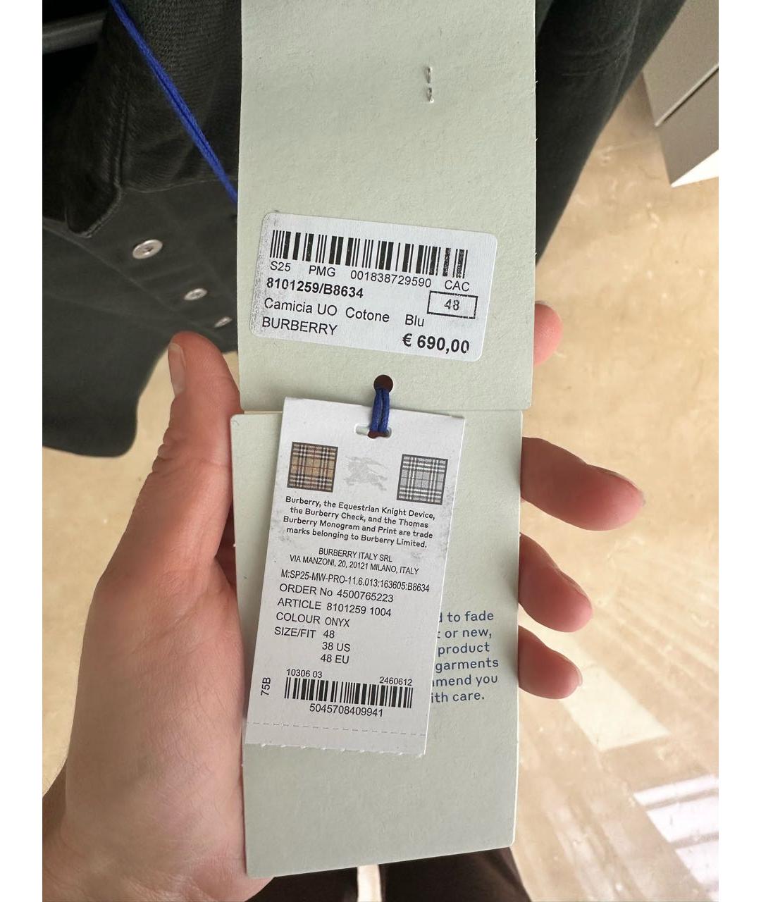 BURBERRY Антрацитовая хлопковая кэжуал рубашка, фото 4