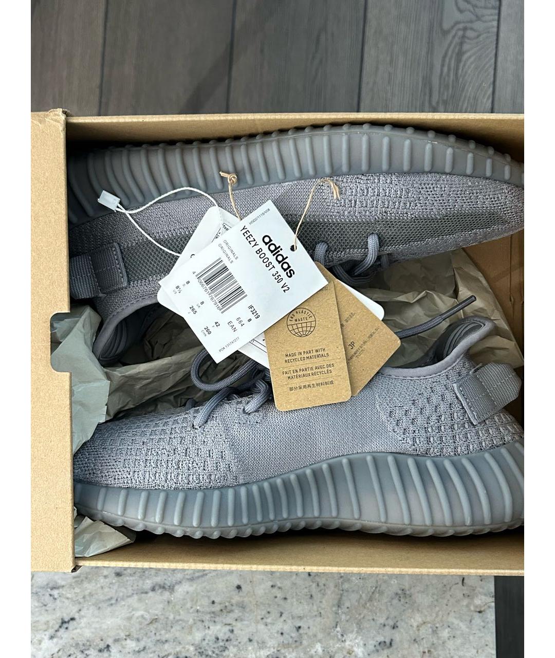 ADIDAS YEEZY Серые текстильные низкие кроссовки / кеды, фото 3