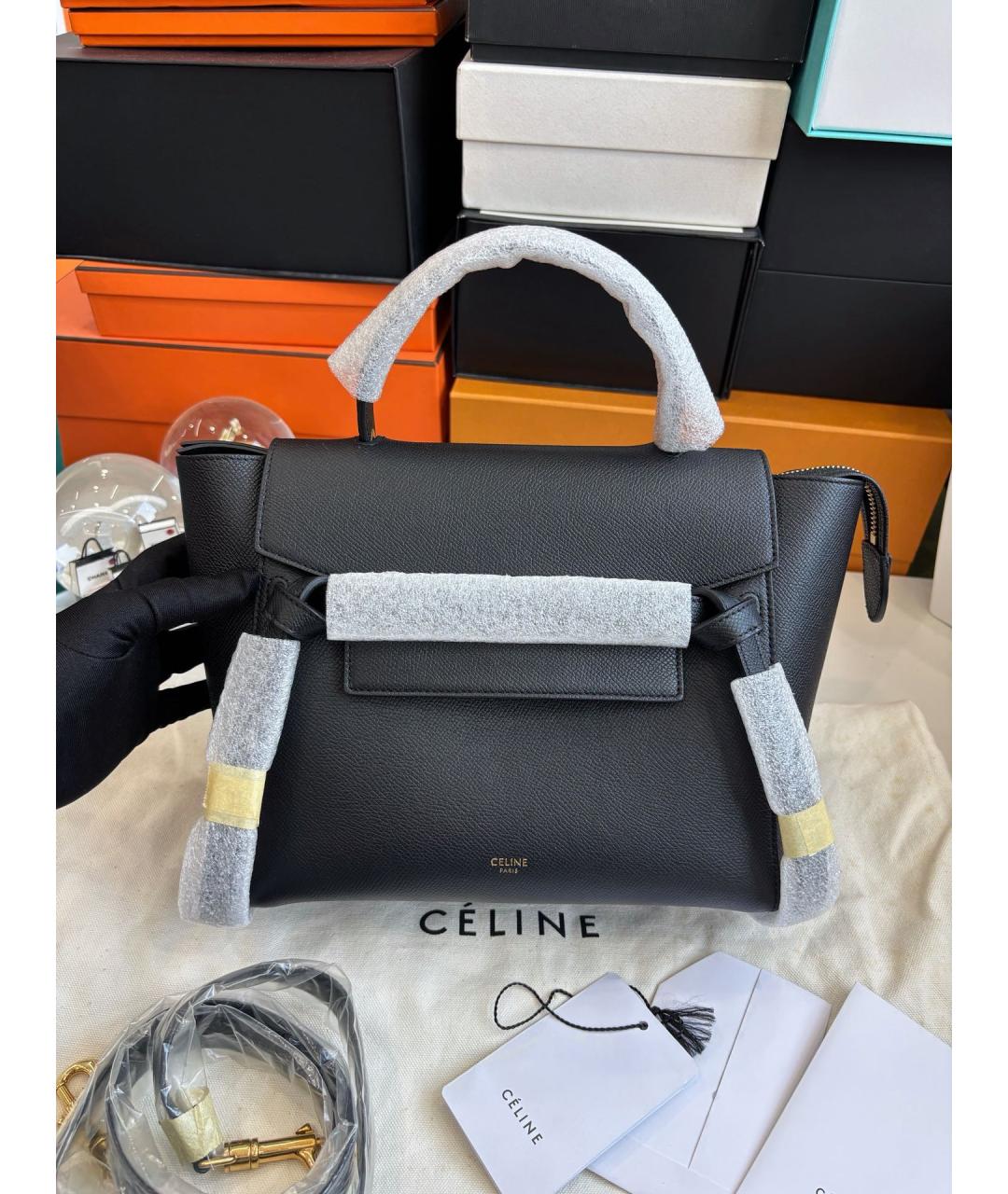 CELINE Черная кожаная сумка тоут, фото 3
