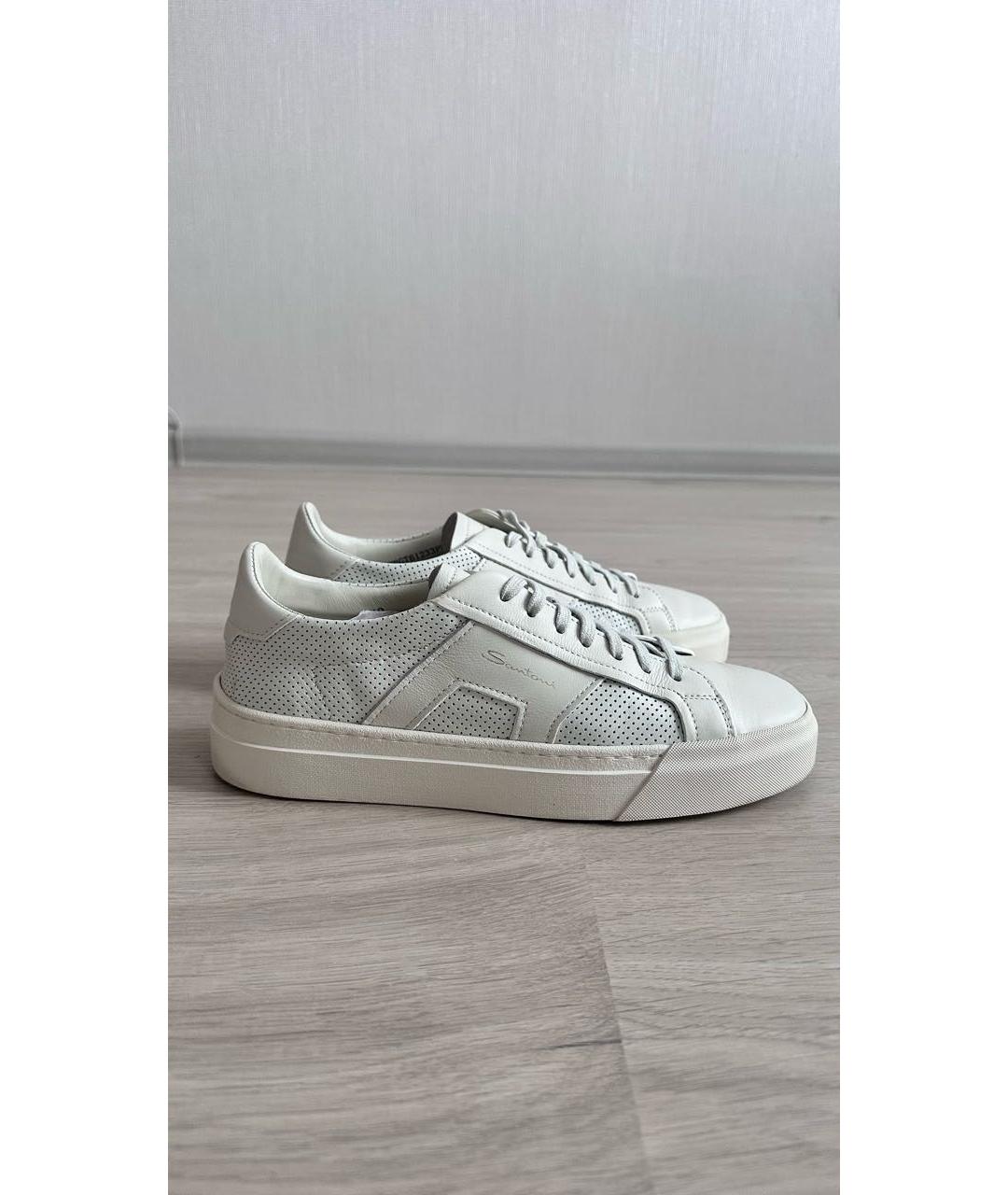 SANTONI Белые кожаные кеды, фото 6