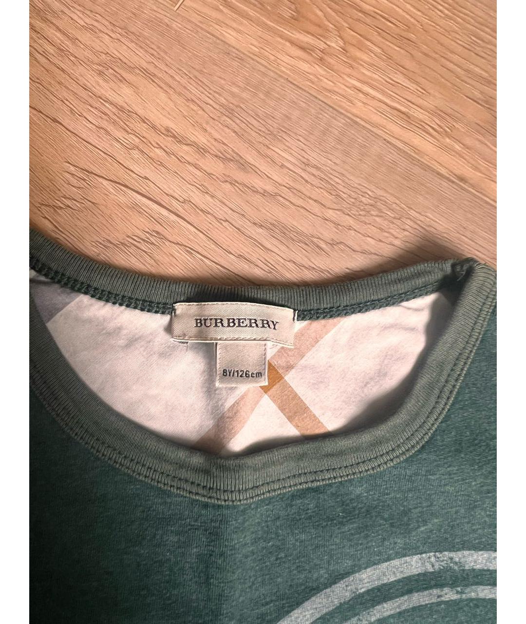 BURBERRY Зеленая хлопковая детская футболка, фото 3