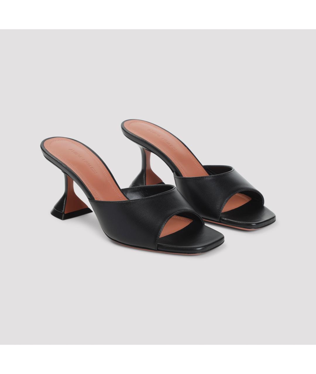 Amina Muaddi Черные кожаные мюли, фото 5