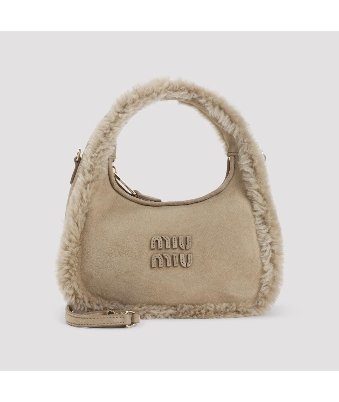 MIU MIU Бежевая кожаная сумка с короткими ручками, фото 3