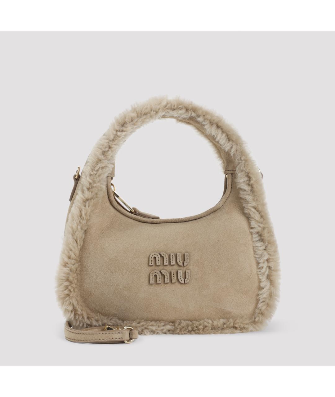 MIU MIU Бежевая кожаная сумка с короткими ручками, фото 2