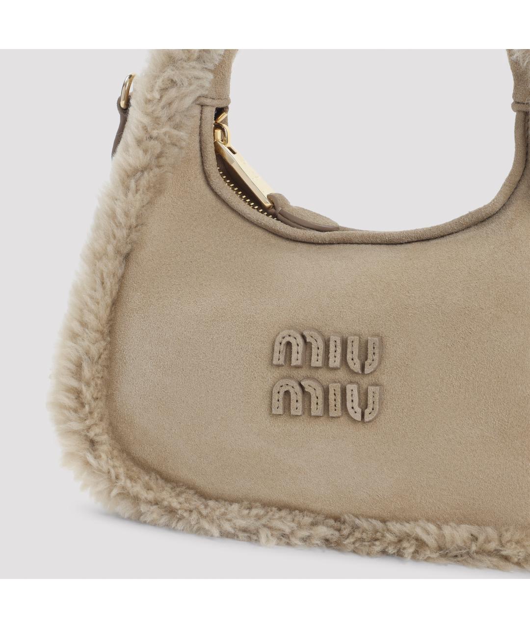 MIU MIU Бежевая кожаная сумка с короткими ручками, фото 5