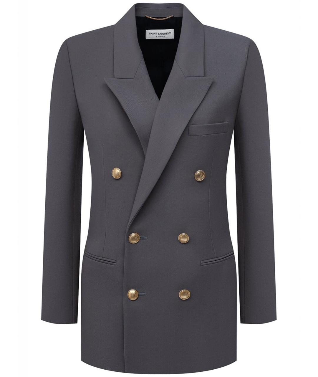 SAINT LAURENT Антрацитовый шерстяной жакет/пиджак, фото 1