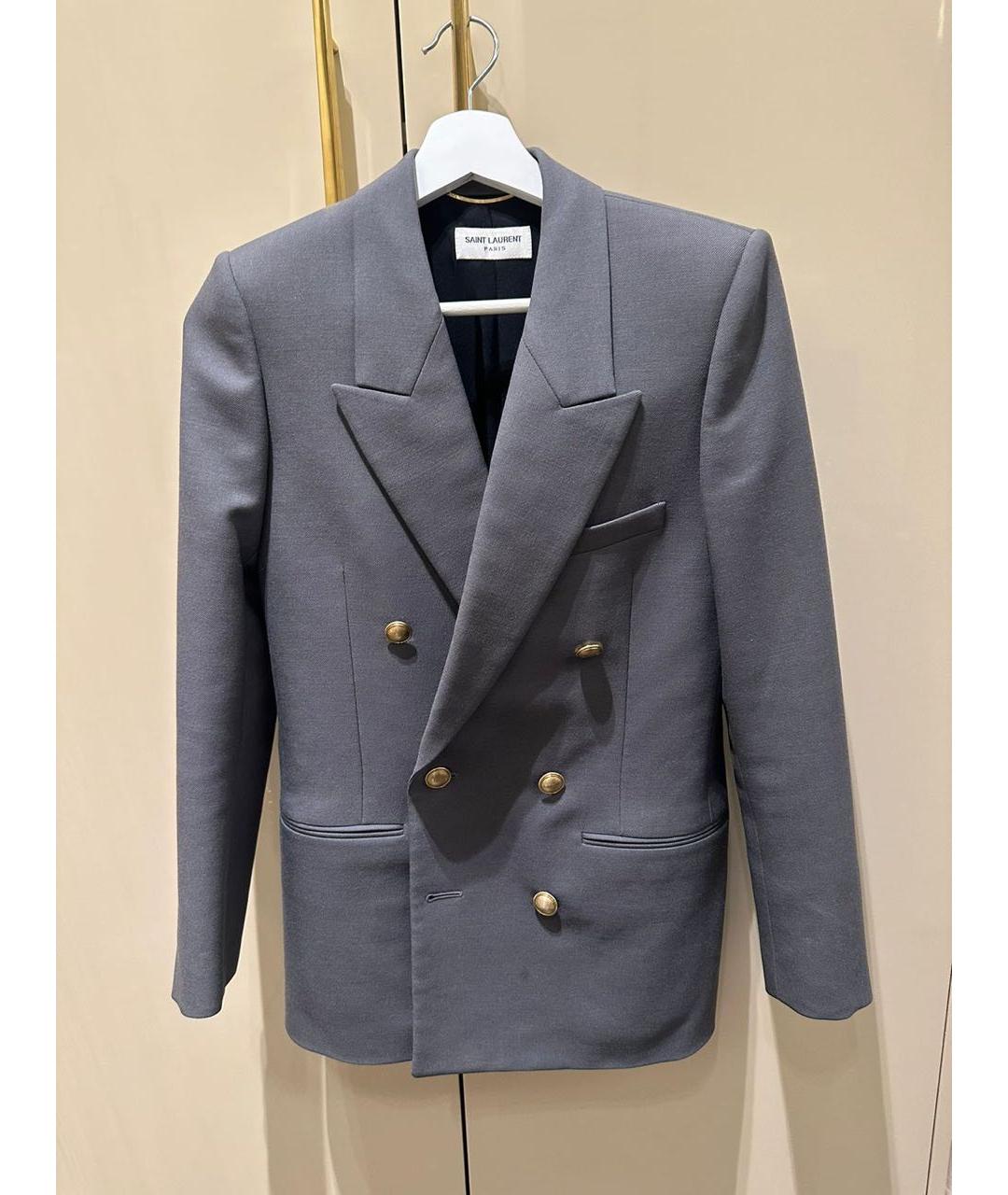 SAINT LAURENT Антрацитовый шерстяной жакет/пиджак, фото 4