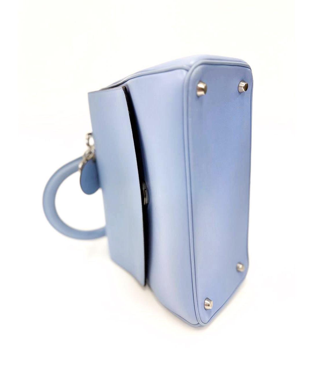CHRISTIAN DIOR Голубая кожаная сумка с короткими ручками, фото 3