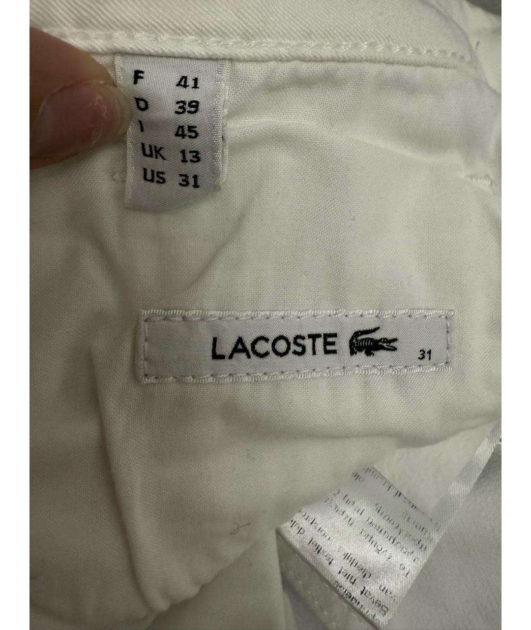 LACOSTE Белые хлопковые прямые джинсы, фото 7