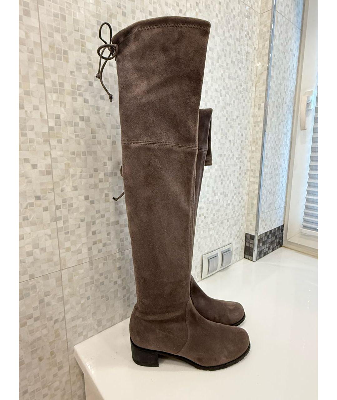 STUART WEITZMAN Бежевые замшевые ботфорты, фото 8