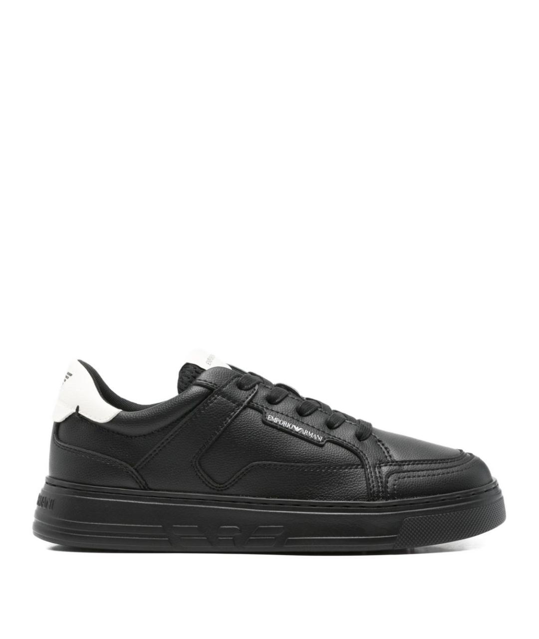 EMPORIO ARMANI Черные кожаные низкие кроссовки / кеды, фото 1