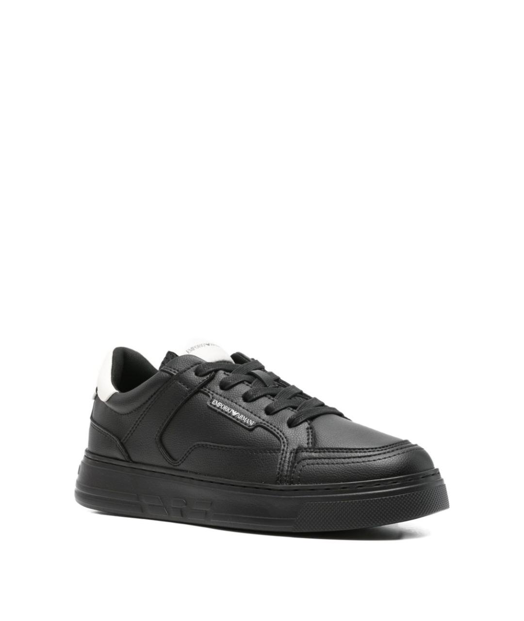 EMPORIO ARMANI Черные кожаные низкие кроссовки / кеды, фото 3