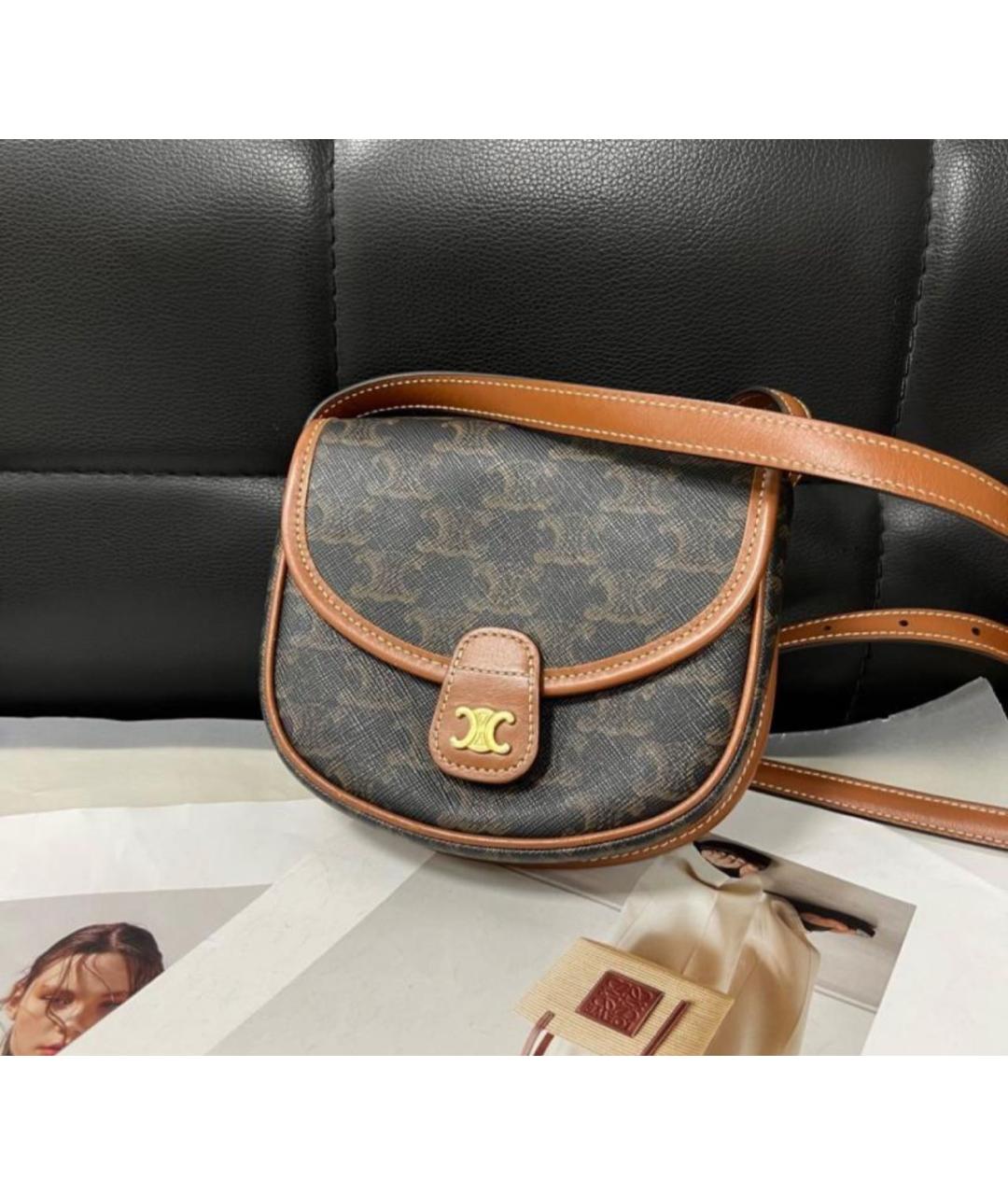 CELINE Коричневая кожаная сумка через плечо, фото 2