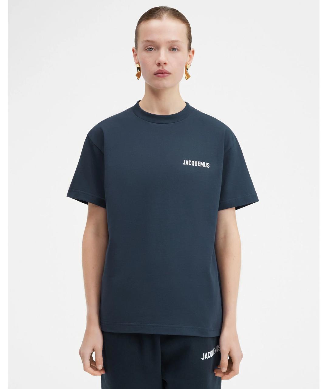 JACQUEMUS Темно-синяя хлопковая футболка, фото 4