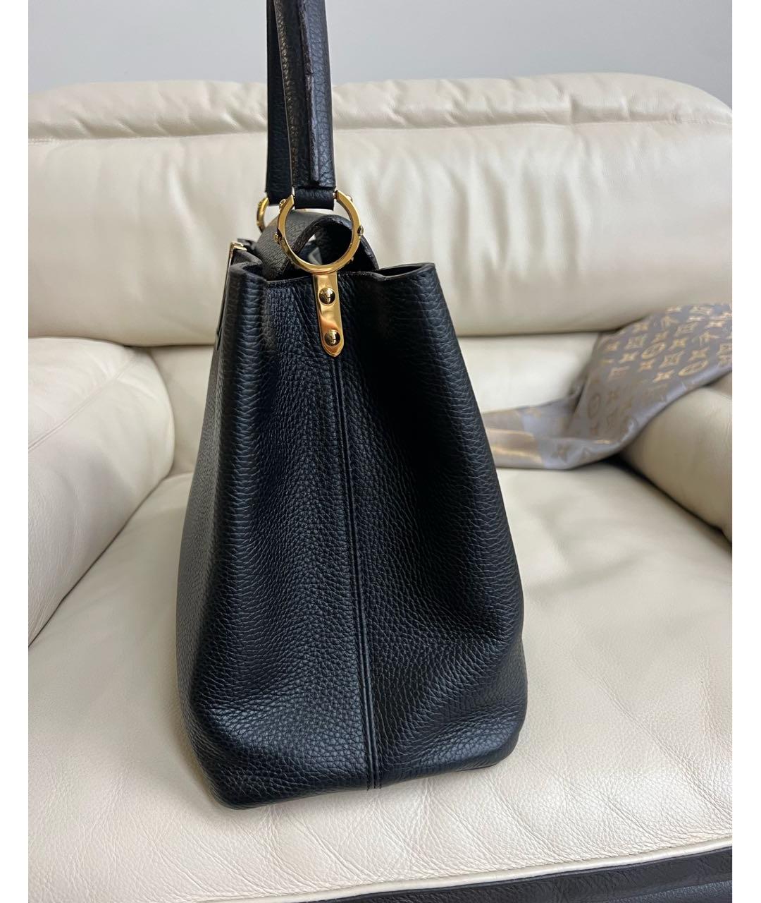 LOUIS VUITTON Черная кожаная сумка с короткими ручками, фото 2
