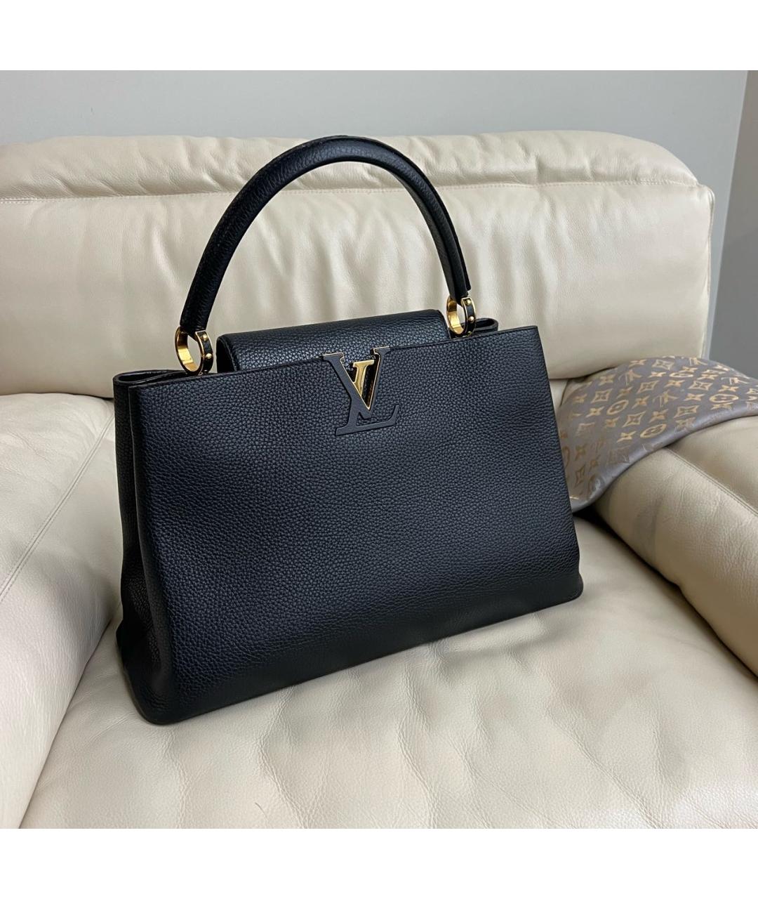 LOUIS VUITTON Черная кожаная сумка с короткими ручками, фото 9