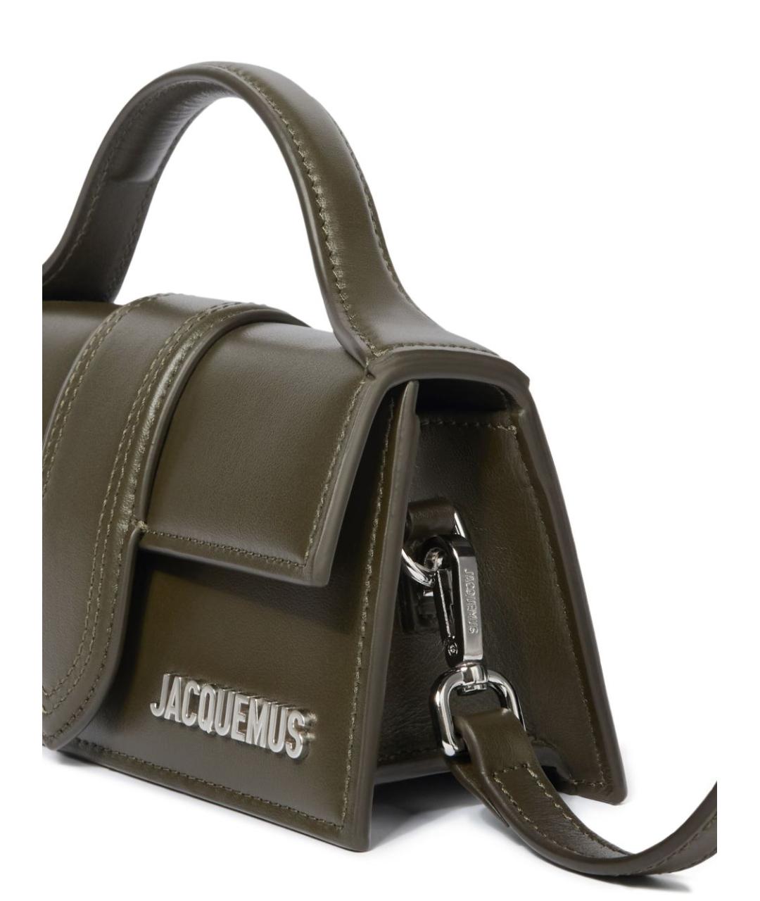 JACQUEMUS Хаки кожаная сумка с короткими ручками, фото 3