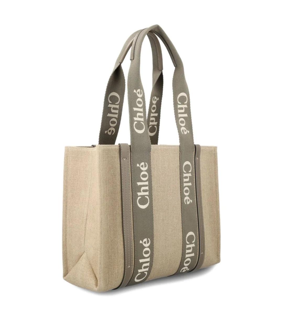 CHLOE Бежевая льняная сумка тоут, фото 2