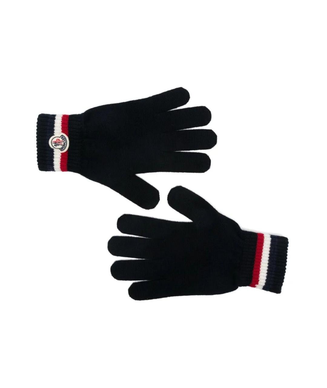 MONCLER Синие шерстяные перчатки, фото 2