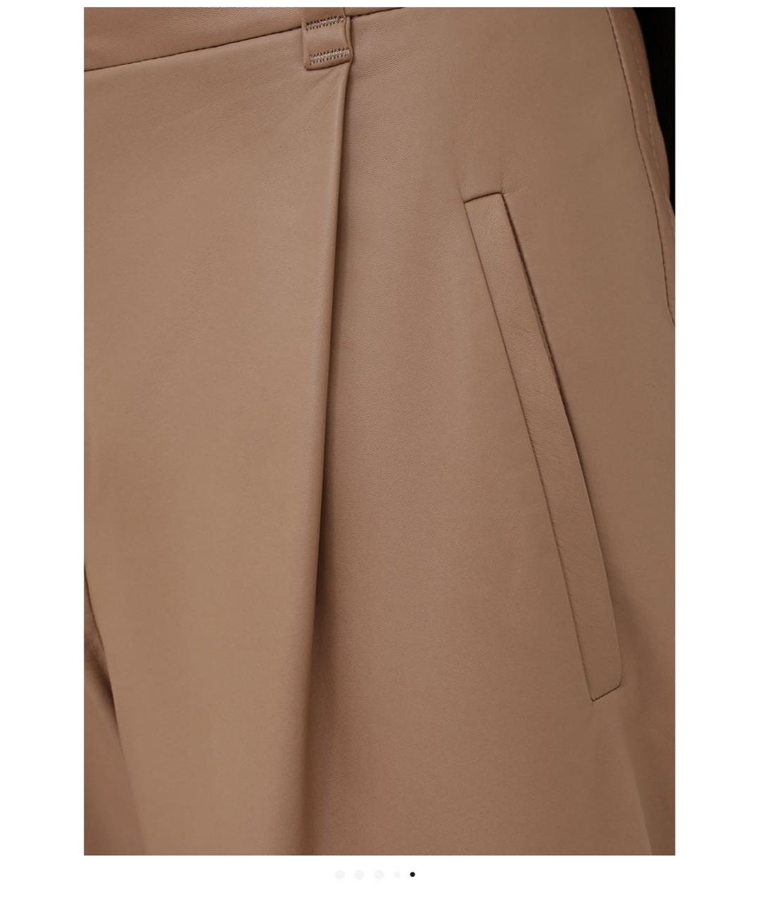 BRUNELLO CUCINELLI Бежевые кожаные прямые брюки, фото 2