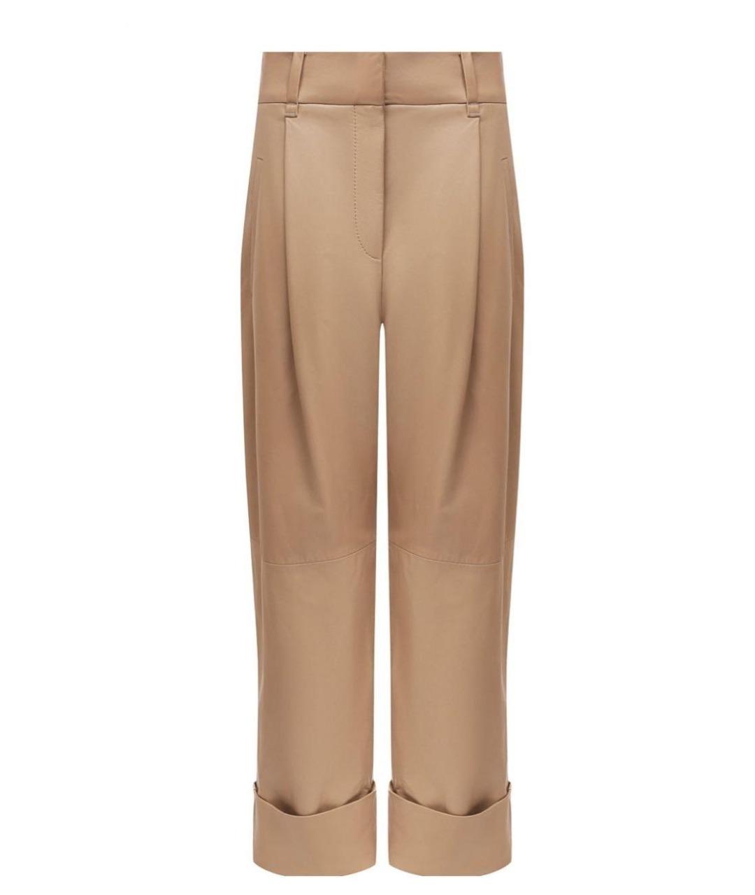 BRUNELLO CUCINELLI Бежевые кожаные прямые брюки, фото 1