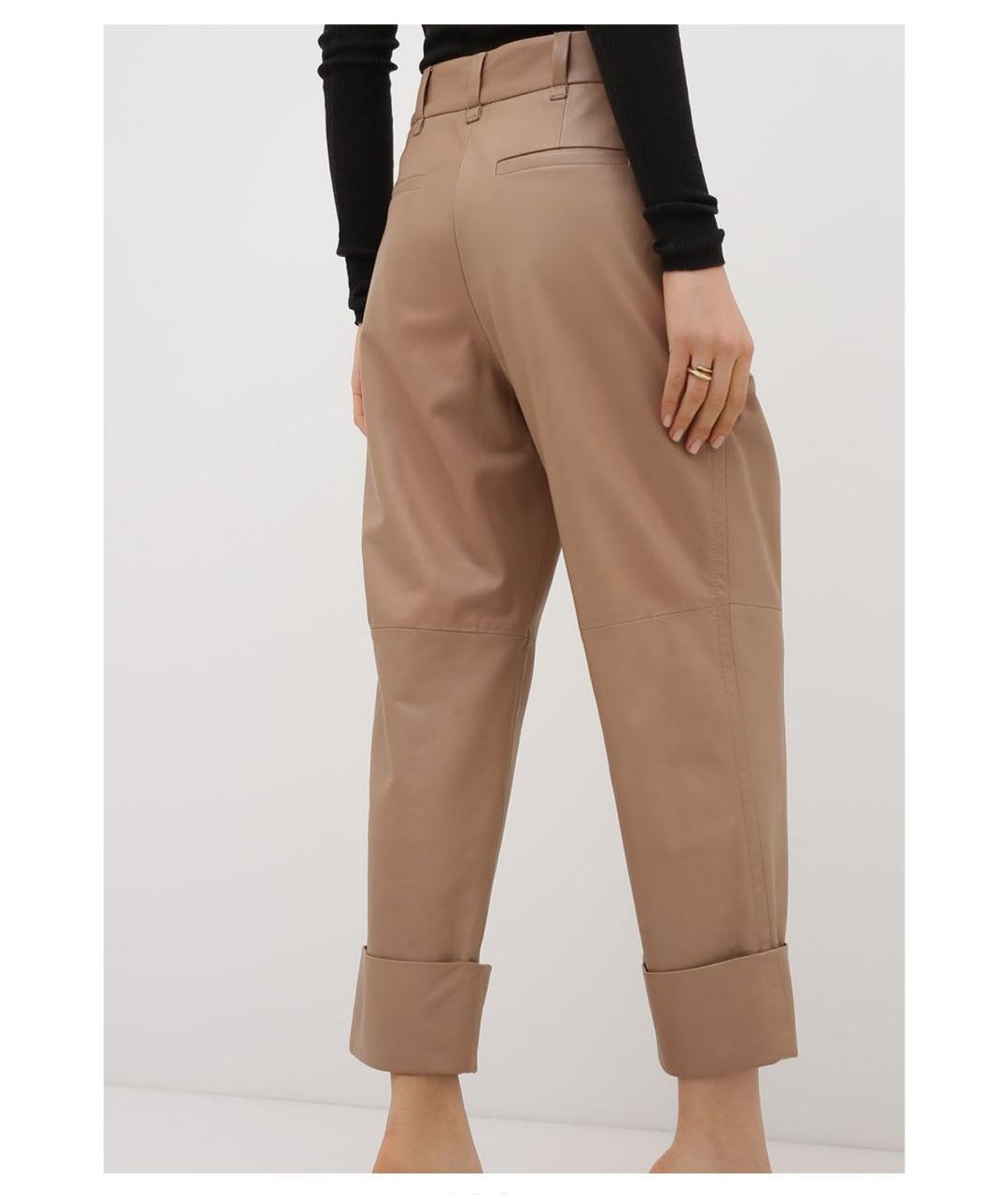 BRUNELLO CUCINELLI Бежевые кожаные прямые брюки, фото 6