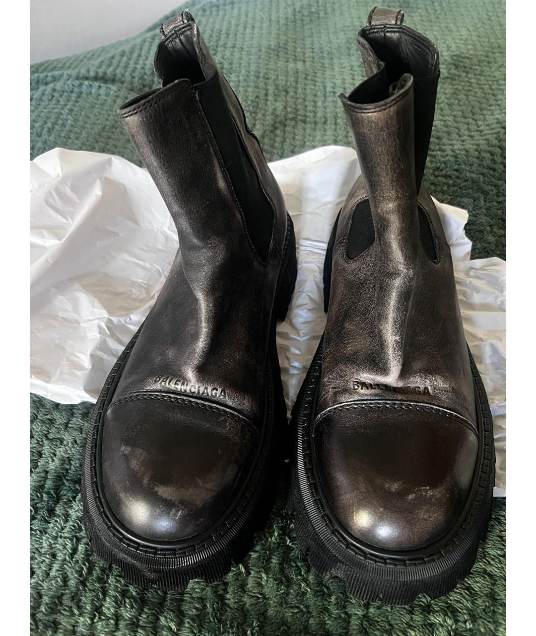 BALENCIAGA Антрацитовые кожаные высокие ботинки, фото 2