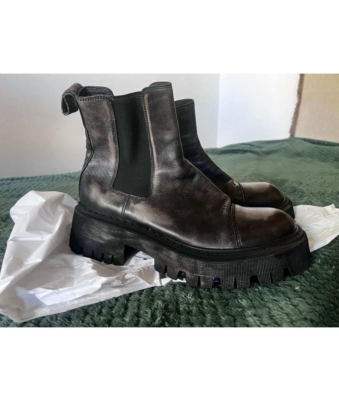 BALENCIAGA Антрацитовые кожаные высокие ботинки, фото 6