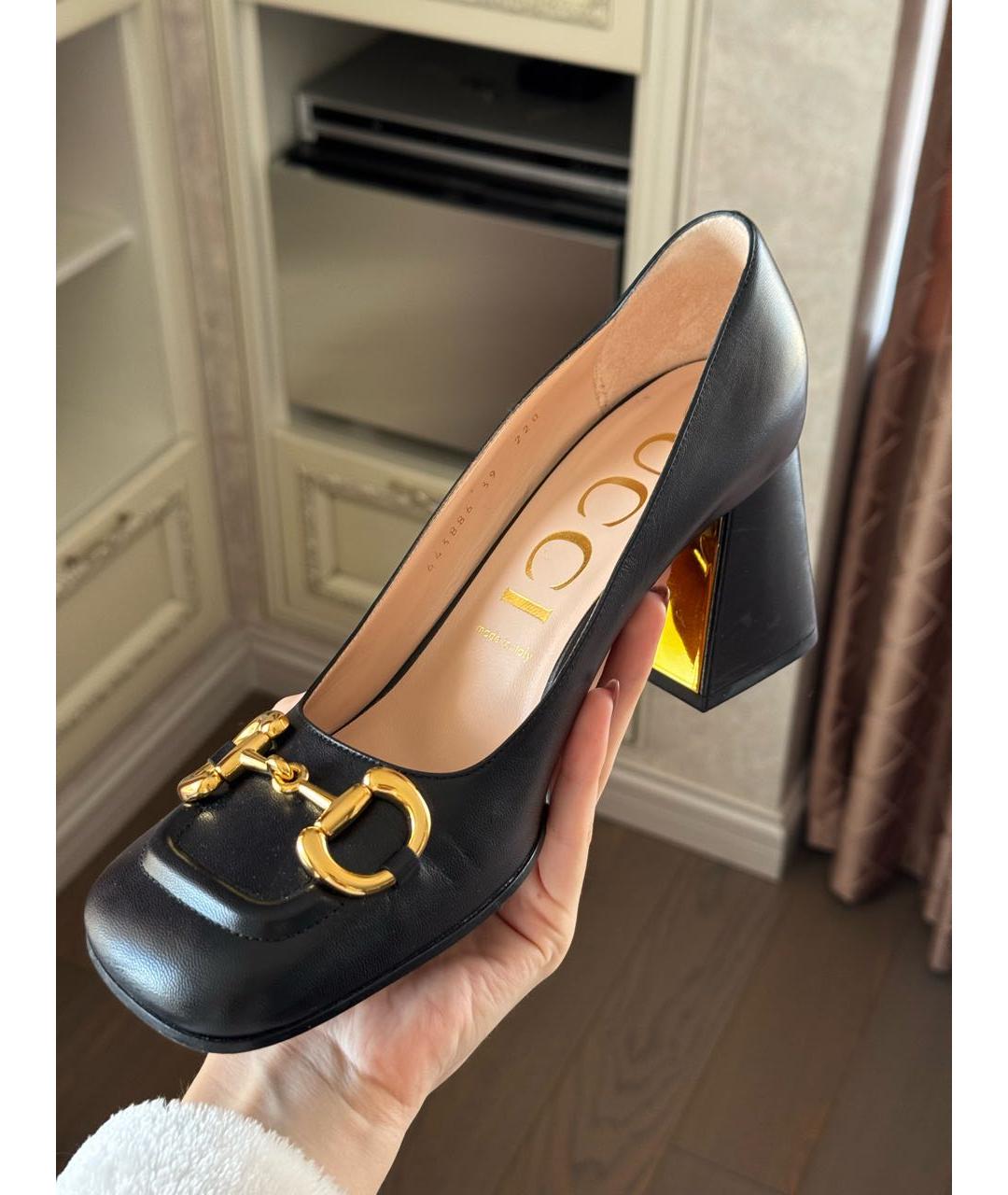 GUCCI Черные кожаные лодочки на низком каблуке, фото 5