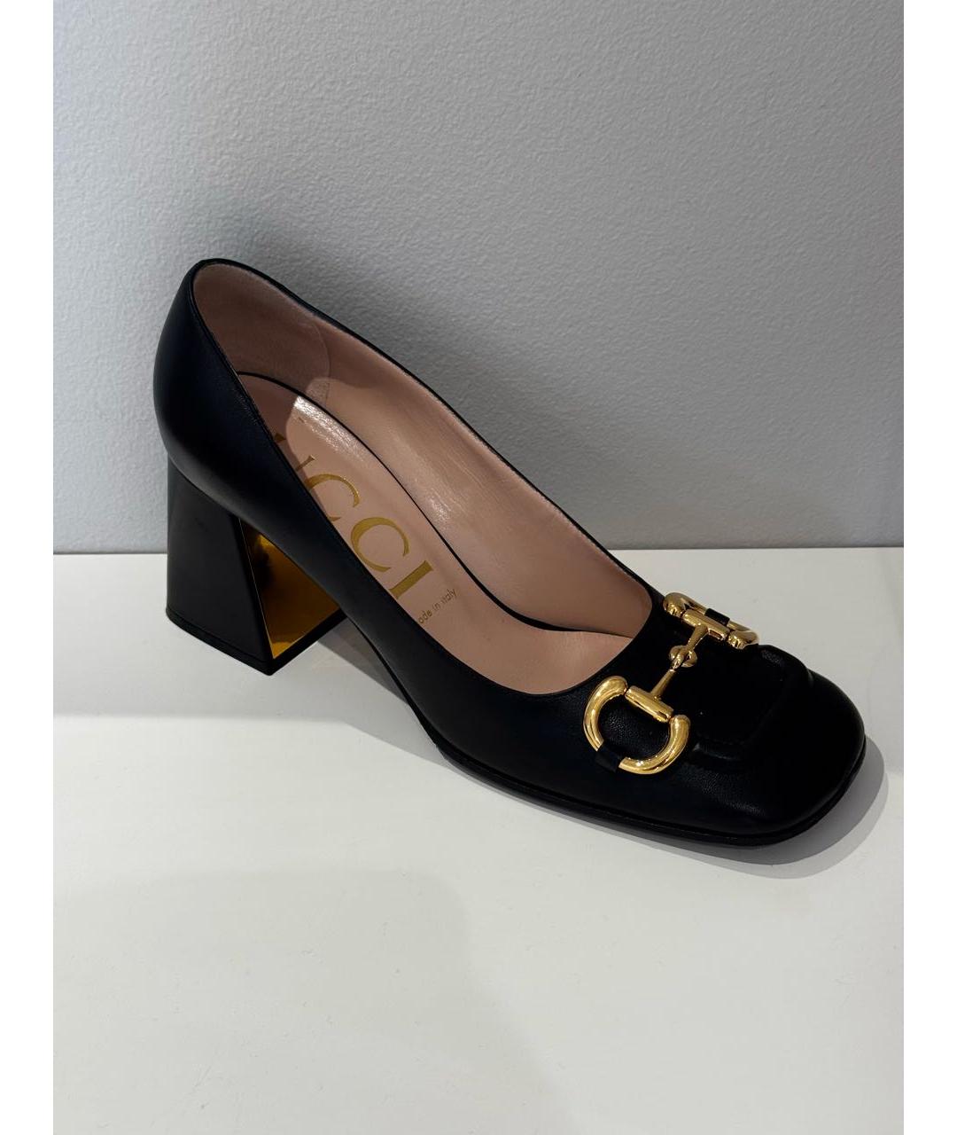 GUCCI Черные кожаные лодочки на низком каблуке, фото 6