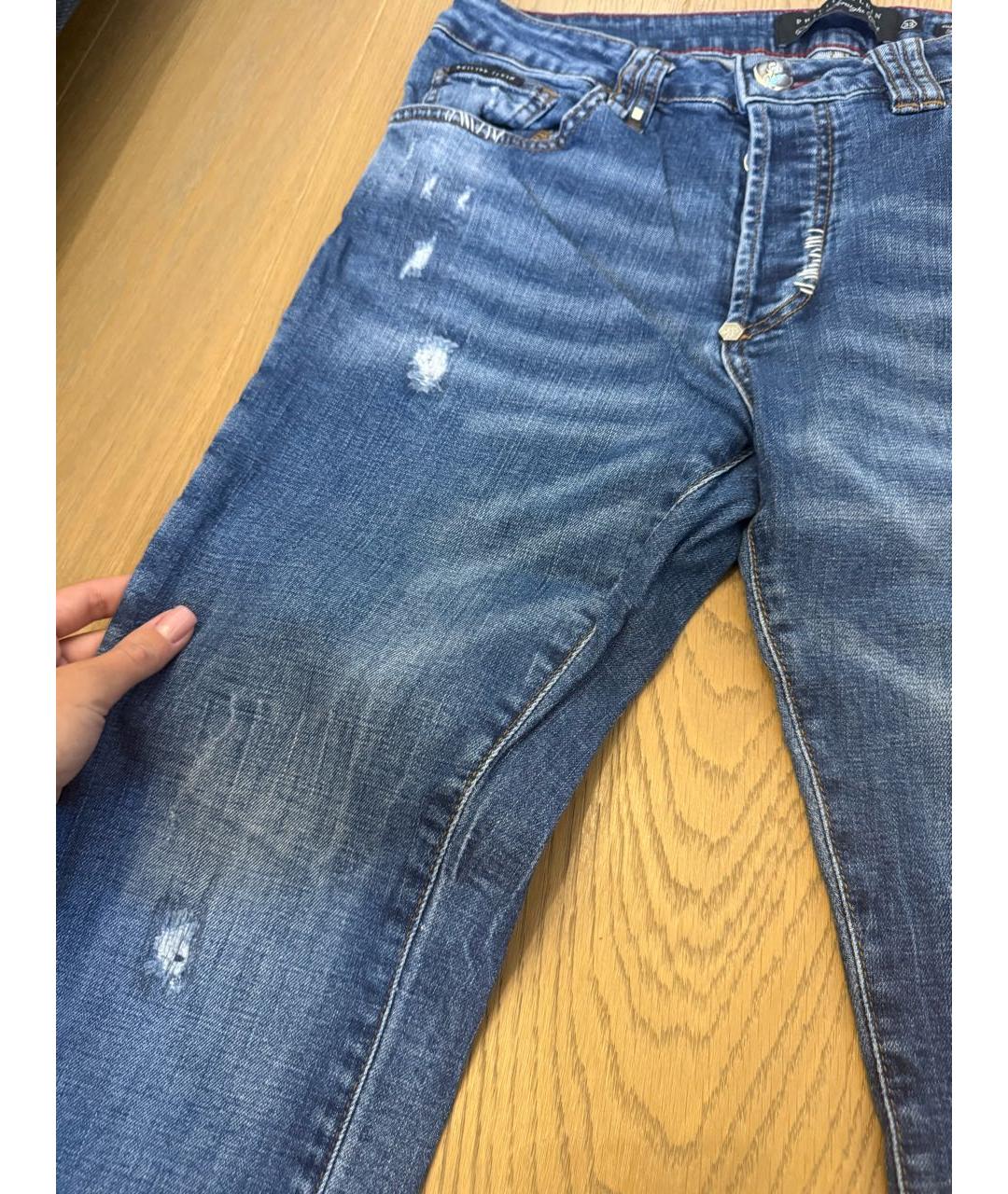 PHILIPP PLEIN Синие хлопко-полиэстеровые джинсы скинни, фото 4