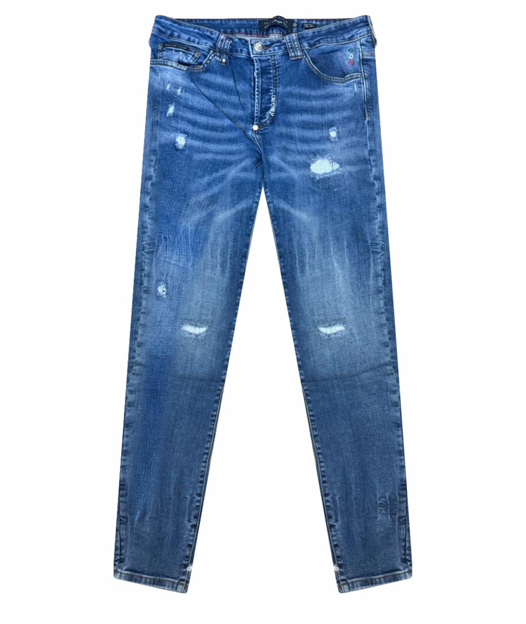 PHILIPP PLEIN Синие хлопко-полиэстеровые джинсы скинни, фото 1