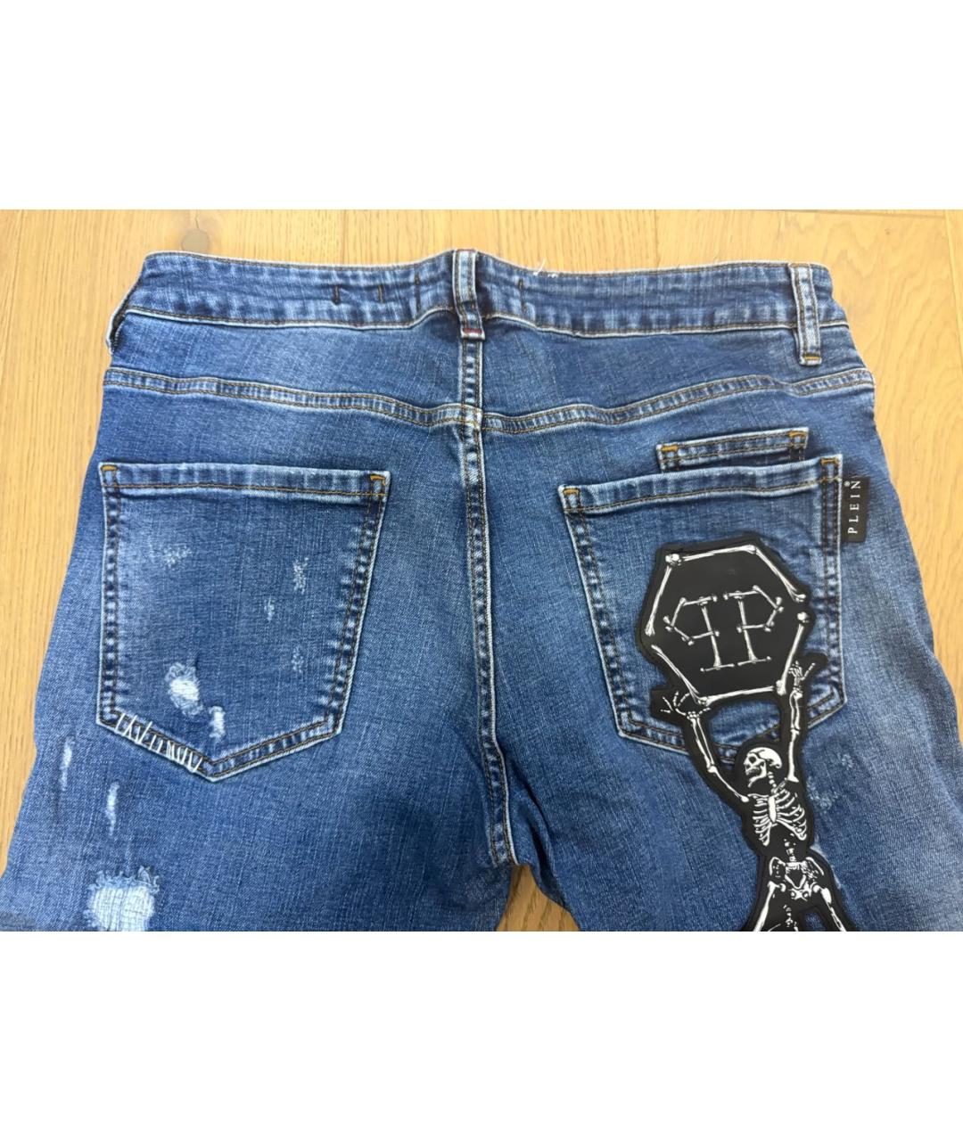 PHILIPP PLEIN Синие хлопко-полиэстеровые джинсы скинни, фото 3