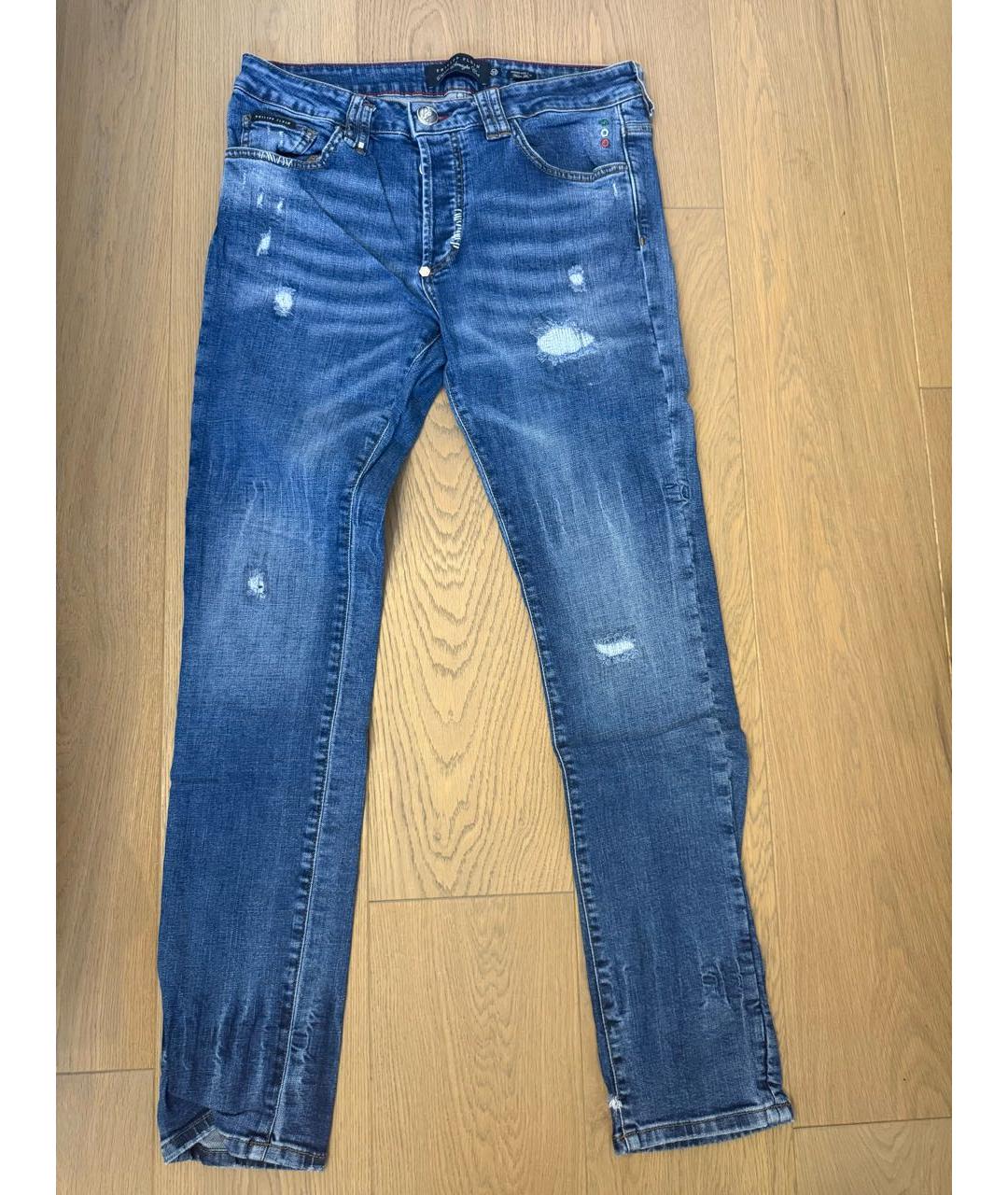 PHILIPP PLEIN Синие хлопко-полиэстеровые джинсы скинни, фото 5