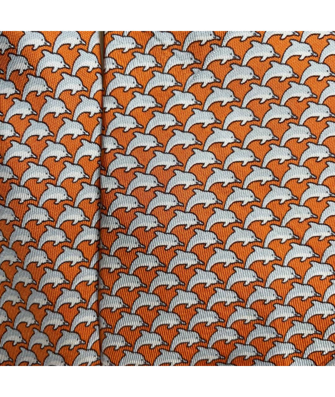 HERMES Оранжевый шелковый галстук, фото 2
