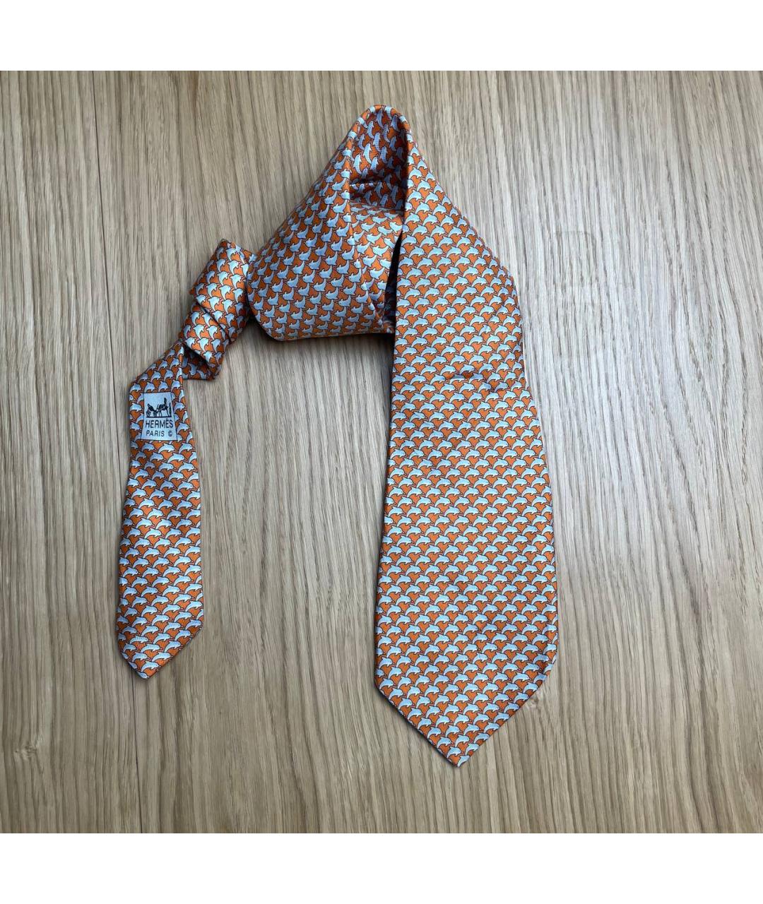 HERMES Оранжевый шелковый галстук, фото 3