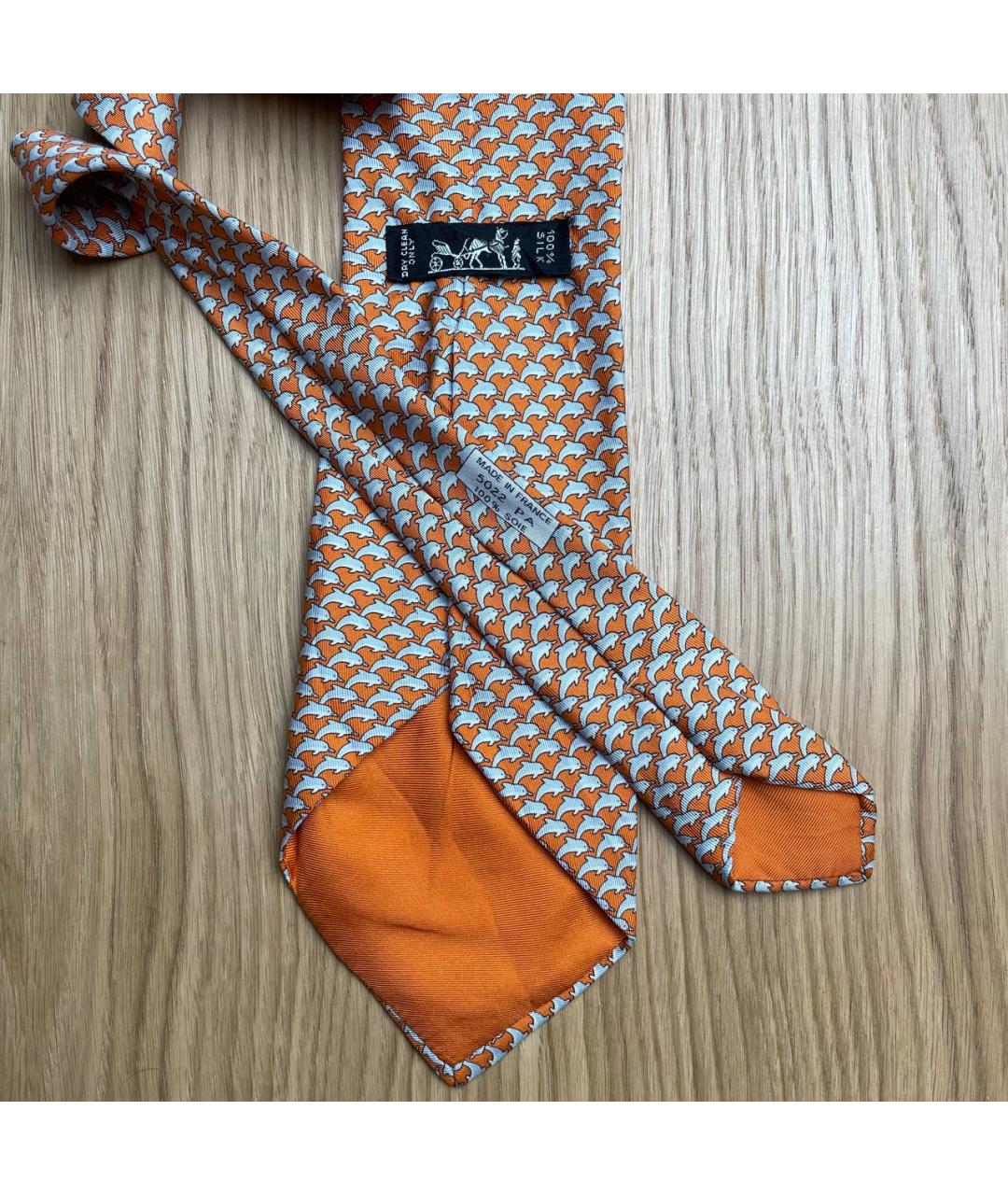 HERMES Оранжевый шелковый галстук, фото 4
