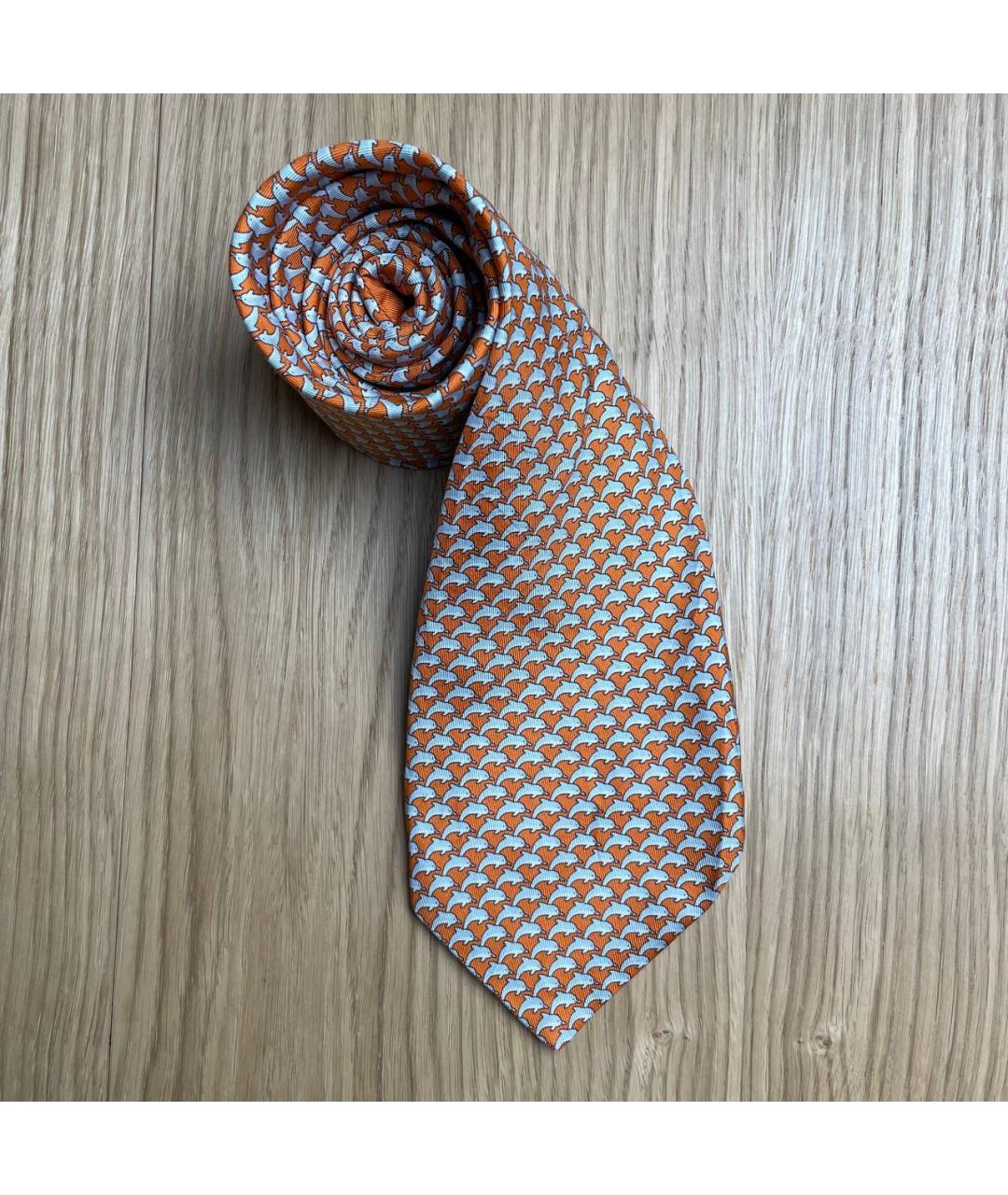 HERMES Оранжевый шелковый галстук, фото 5