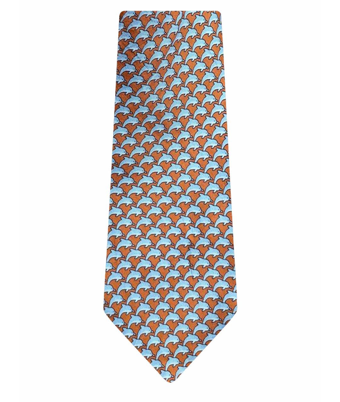 HERMES Оранжевый шелковый галстук, фото 1