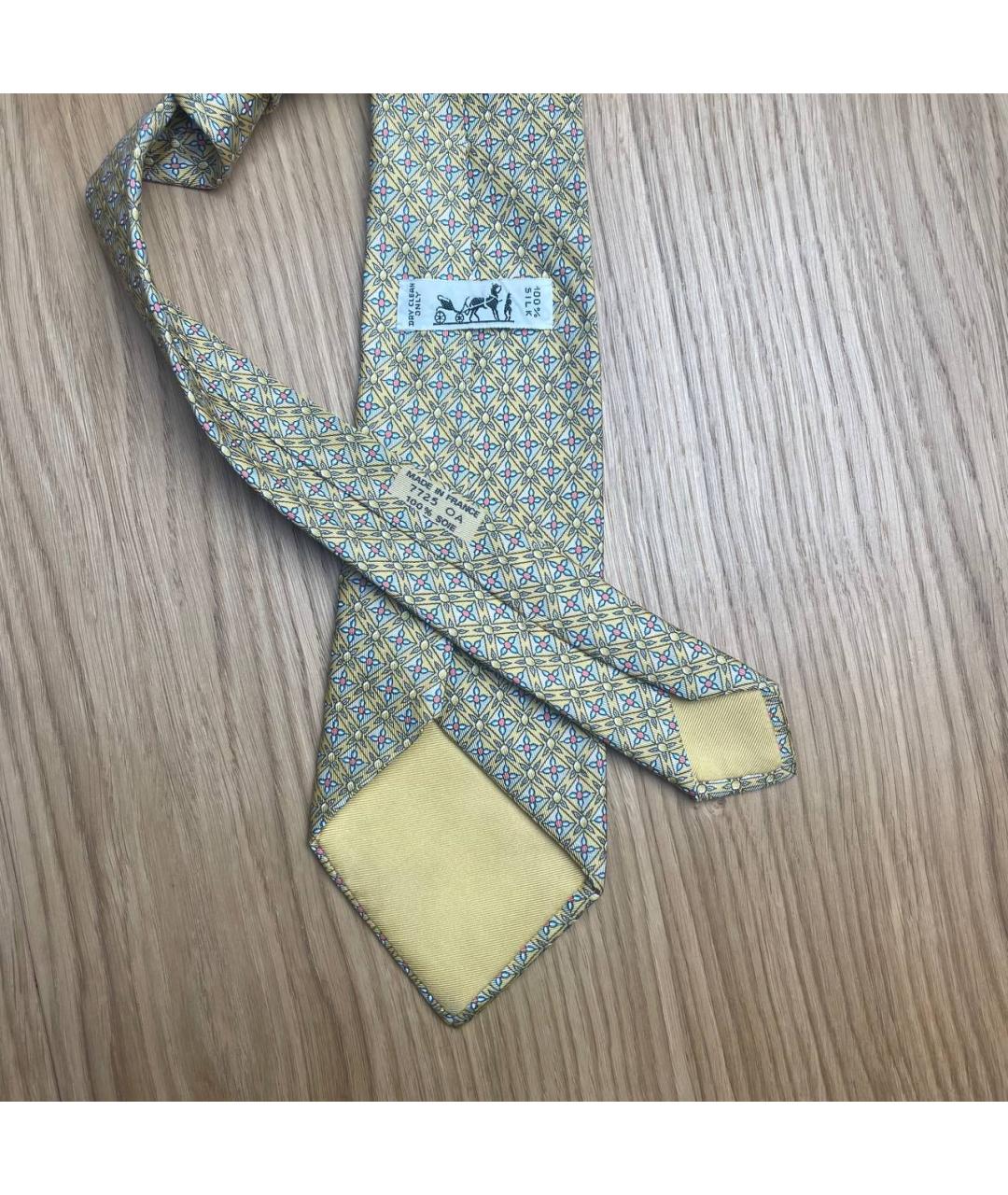 HERMES Желтый шелковый галстук, фото 4