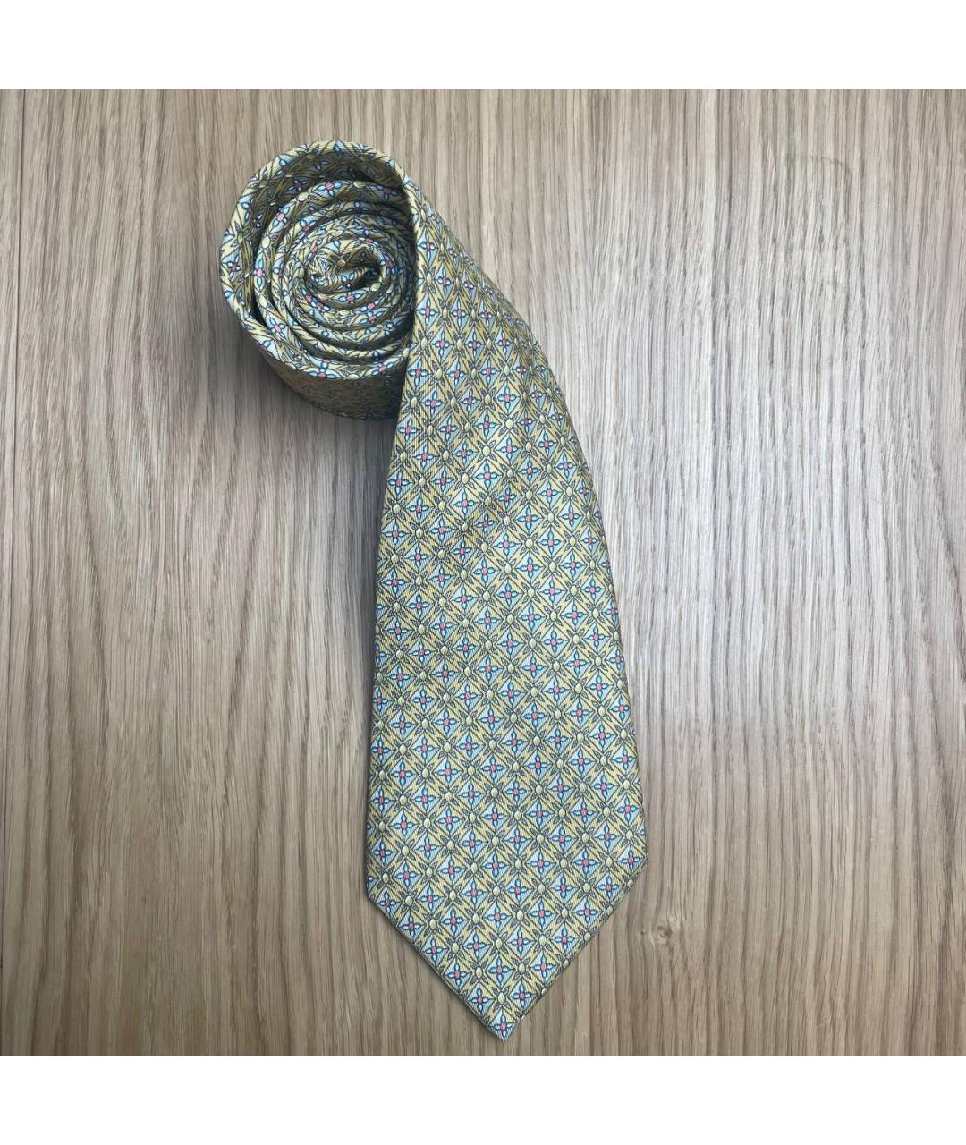 HERMES Желтый шелковый галстук, фото 5